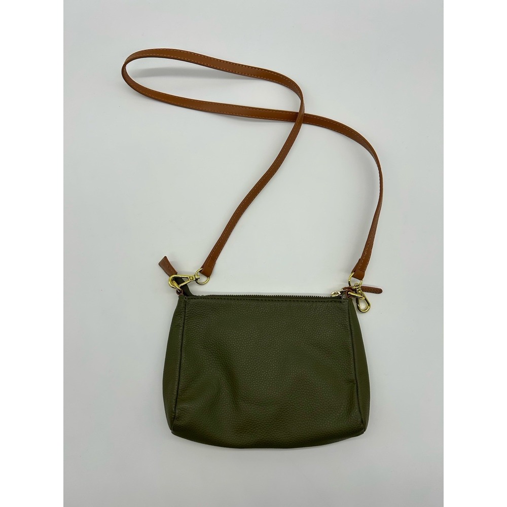 JOY & IMAN Leather Crossbody Purse Bag‎ Green Tan Small Removable Strap - Picture 3 of 7